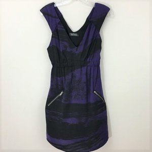 Buffalo David Bitton Purple Black Abstract V-neck Zip Pocket Dress